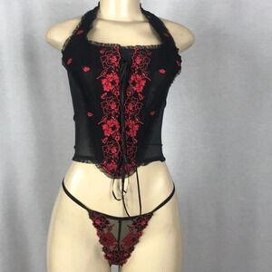 Leg Avenue Size Small 1990’s V Crop 2pc Lace Corset Cami Top w/G-String New